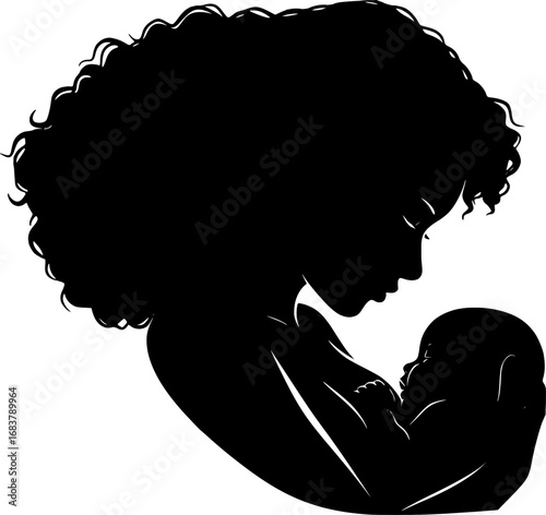 mother and child, line art drawing of woman is breastfeeding a child drawn picture silhouette. Line art. character mother feeds a newborn baby. Mothers day silhouette isolated on white background