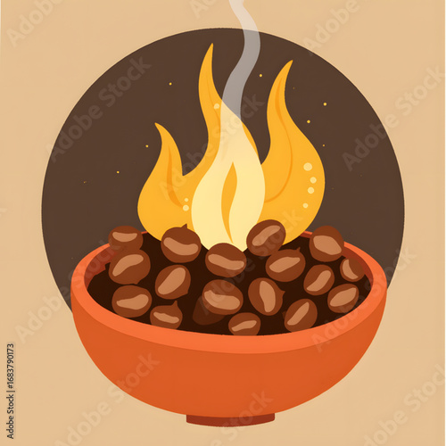 Roasted chestnuts steaming in bowl, winter street food market
