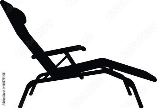 Modern black reclining lounge chair silhouette isolated on white for outdoor relaxation and patio design vector