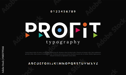 Profit creative geometric modern urban alphabet font. Digital abstract futuristic, fashion, sport, minimal technology typography. Simple numeric vector illustration