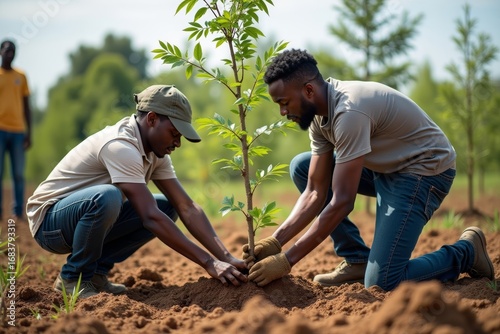 African-American Volunteers Planting Trees for Reforestation