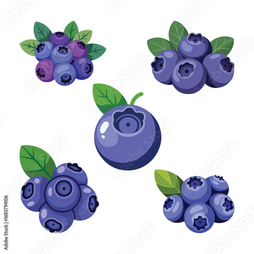 Flat Blueberry Icon Set – Minimal Vector Berry Fruit Symbols