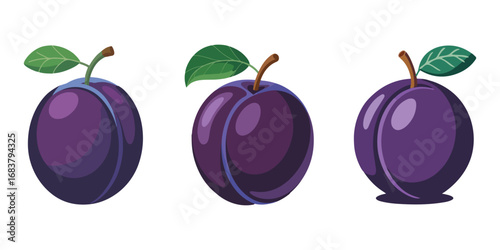 Flat Plum Icon Set – Minimal Purple Vector Fruit Graphics