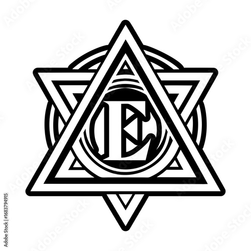 Abstract e alphabet logo in glyph style