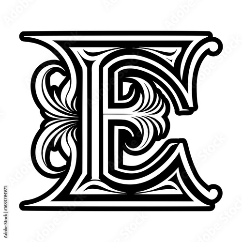 Abstract e alphabet logo in glyph style