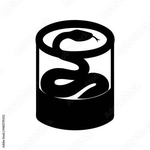 Silhouette of a black snake coiling inside of a metal can