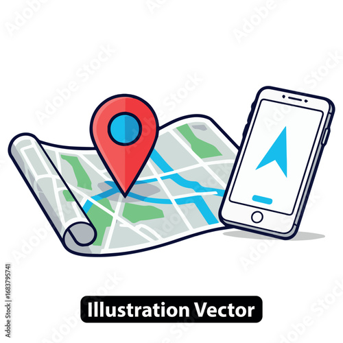 Navigation app on smartphone showing route on a folded map with red location pin