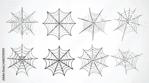 Spooky Spiderweb Collection in Hand Drawn Style for Halloween Designs and Creepy Decorations on White Backdrop