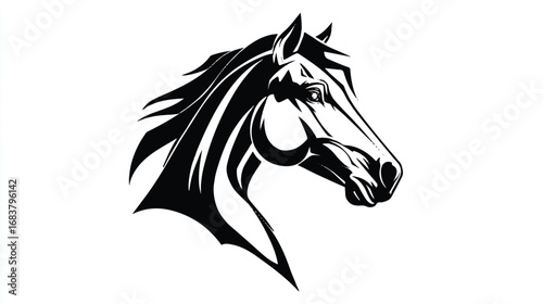 Striking black and white horse head illustration showcasing power grace and beauty in a modern artistic design
