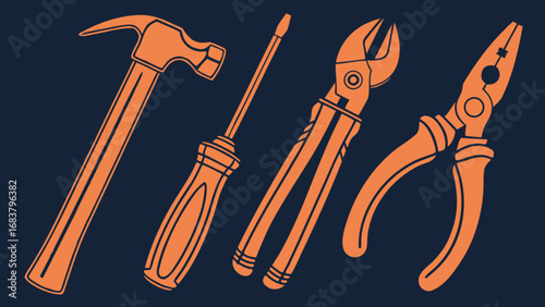 Handyman tools hammer screwdriver pliers wire cutters for home improvement and construction projects