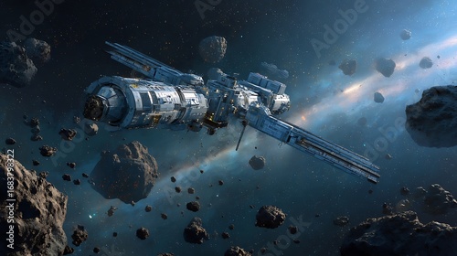 Wallpaper Mural A Starship Navigating a Hazardous Asteroid Field in Deep Space Torontodigital.ca