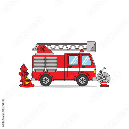 Fire Truck and Firefighter Equipment Icons: A Colorful Set of Safety Symbols.