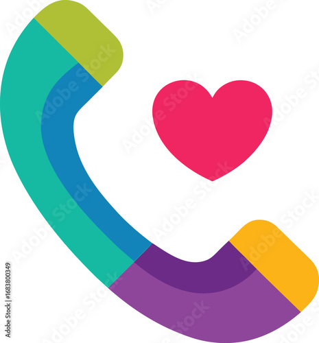 Colorful telephone handset with a heart symbol