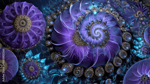 Abstract fractal patterns and shapes. Flowers and spirals