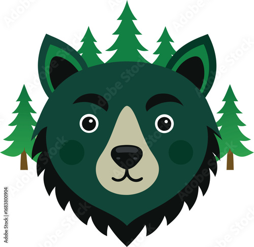 Bear Face With Pine Trees On Forehead