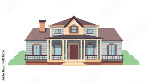 Vector illustration of a two story house with porch and chimney for real estate marketing use