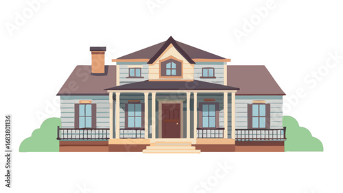 Vector illustration of a two story house with porch and chimney for real estate marketing use
