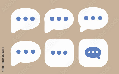 Six white speech bubbles with blue ellipses indicating typing or loading progress