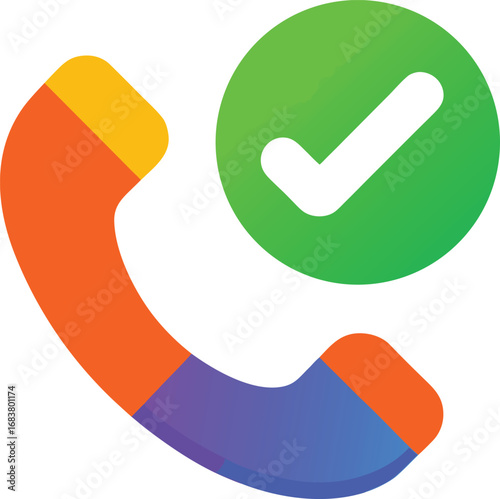 Colorful phone receiver icon with a green checkmark