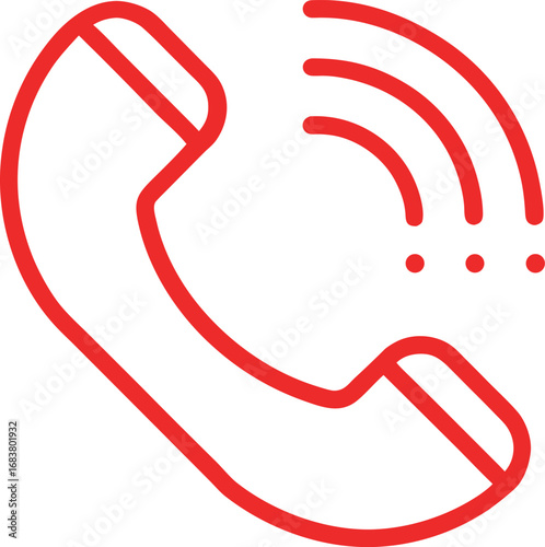 Red outline icon of a telephone handset with radiating signal waves