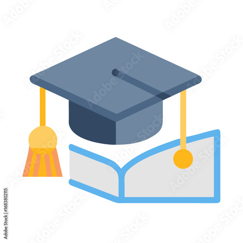 Graduation cap and open book flat design illustration
