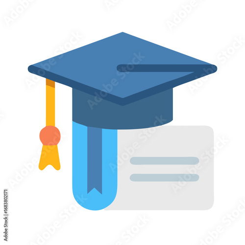 Flat design graduation cap and diploma icon concept