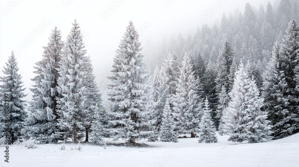 Naklejka premium Snowy fir trees in a winter forest