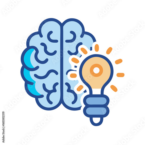 Brain and light bulb vector icon creative idea generation