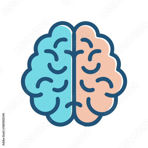 Stylized human brain icon representing cognitive functions and duality