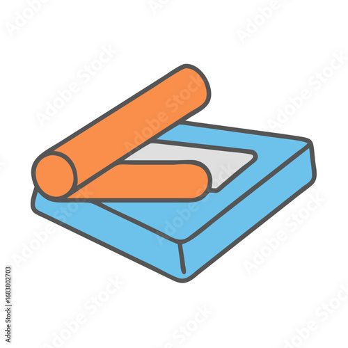 Graphic icon illustrating bed mattress with two orange pillows