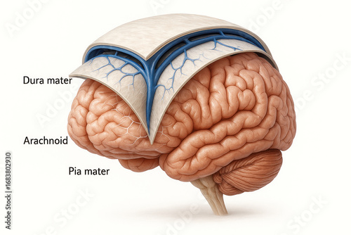 Human Brain Meninges Illustration - Dura Mater, Arachnoid, Pia Mater [Illustration]