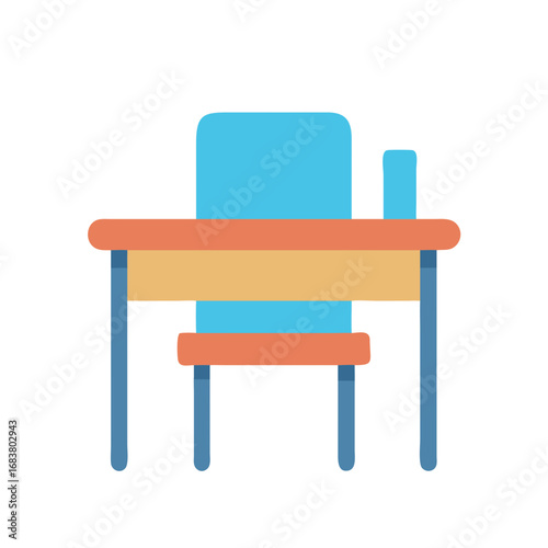 Colorful study desk with chair flat vector illustration
