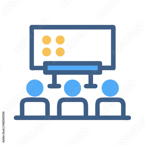 Meeting or conference room setup with audience graphic