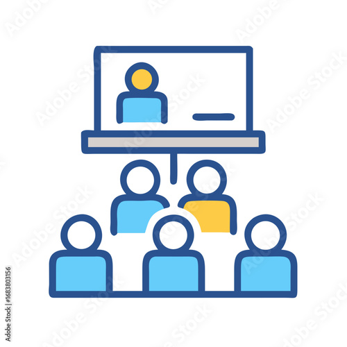 Online Training Presentation with Audience Stock Illustration, Flat Design