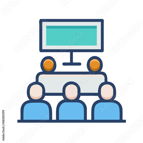 Flat Icon of a Conference with Screen and Audience