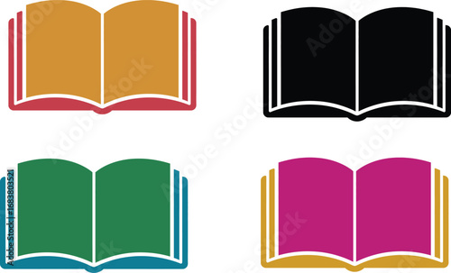 set of silhouettes and colorful vector illustration open book icon