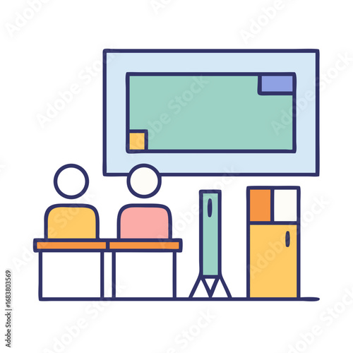 Classroom scene with students at desks facing screen