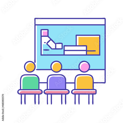Abstract conference room illustration with a presentation and audience