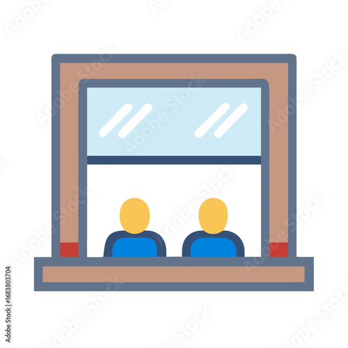 Two individuals behind a window in flat vector illustration