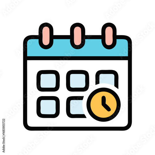Calendar and clock icon on black background showing time