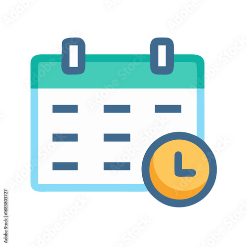 Calendar with clock flat design style against black background