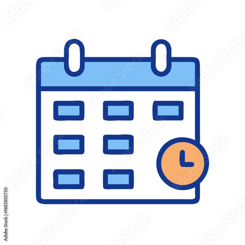 Blue calendar icon with clock on black background