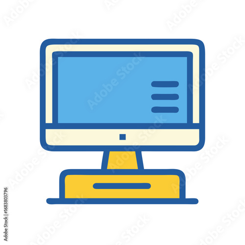 Stylized computer icon with menu on blue screen element
