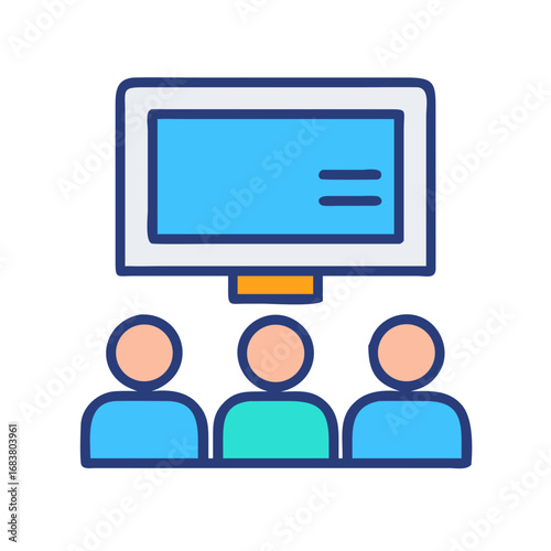 Business Presentation Graphic with Three Attendees Flat Style
