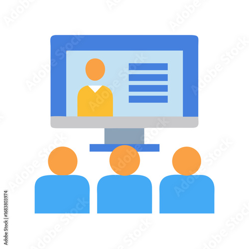 Online conference meeting illustration with flat graphic style display