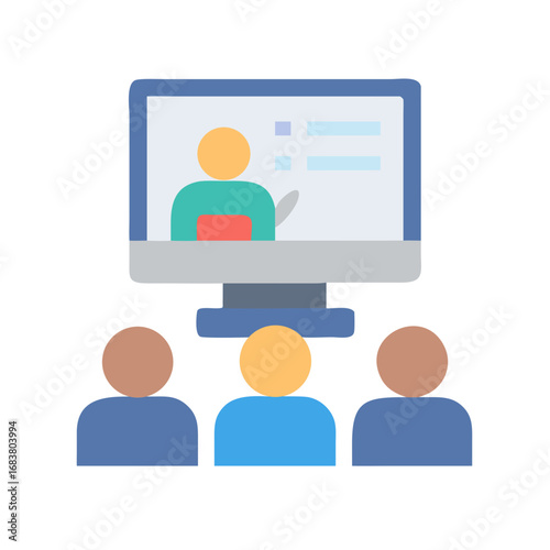 Online learning vector graphic illustration depicting conference call participants