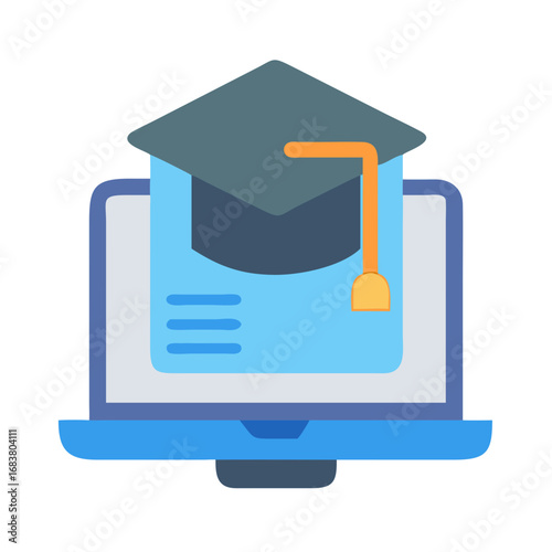 Online education concept: Laptop with graduation cap icon