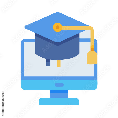 Graduation cap on computer screen for online education