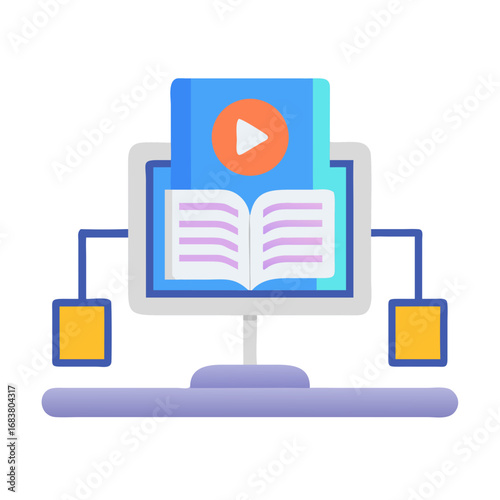 Online education learning video course book on computer screen