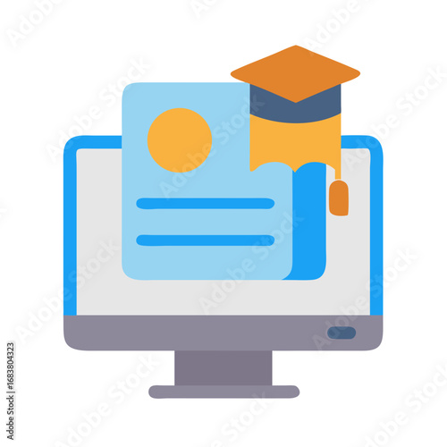 Online education diploma icon with graduation cap illustration